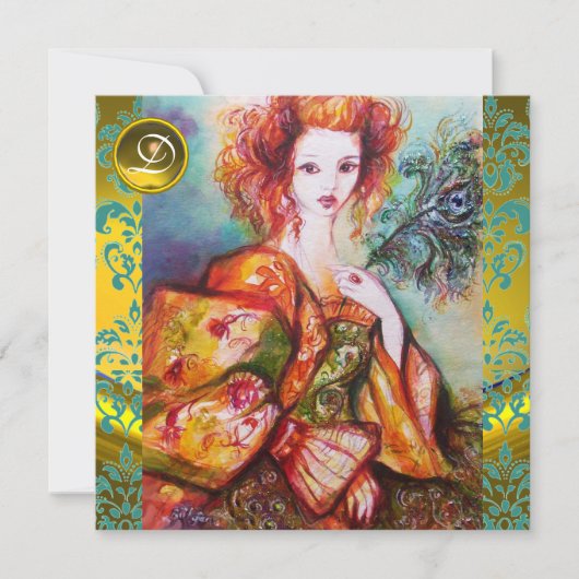 孔雀の羽を持つロマきらめくティックな女性 招待状 (正面)