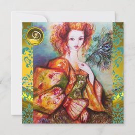 孔雀の羽を持つロマきらめくティックな女性 招待状