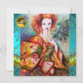 孔雀の羽を持つロマきらめくティックな女性 招待状