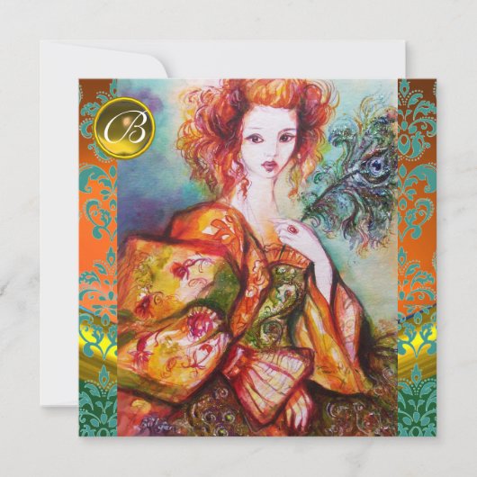 孔雀の羽を持つロマきらめくティックな女性 招待状 (正面)