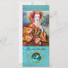 孔雀の羽を持つロマきらめくティックな女性 招待状