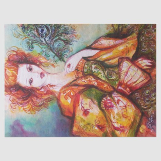 孔雀の羽を持つロマきらめくティックな女性 薄葉紙 (正面)