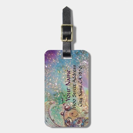 孔雀の羽を持つロマンきらめくチックな女性 ラゲッジタグ (正面縦)