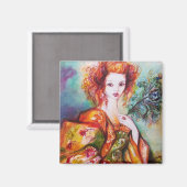 孔雀の羽を持つロマンチックな女性 マグネット (正面/裏面)