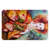 孔雀の羽を持つロマンチックな女性 マグネット (横)