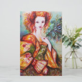 孔雀の羽を持つロマンチックな女性 便箋 (スタンド正面)