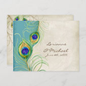 孔雀の羽アクアダマスクRSVP応答カード インビテーションポストカード (正面/裏面)