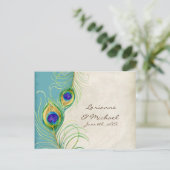 孔雀の羽アクアダマスクRSVP応答カード インビテーションポストカード (スタンド正面)
