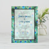 孔雀の羽エキゾチックな水の色の結婚式の招待 招待状 (スタンド正面)