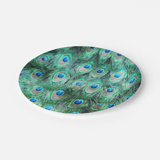 孔雀の羽エキゾチック野生の水の色のパターン ペーパープレート (アングル)