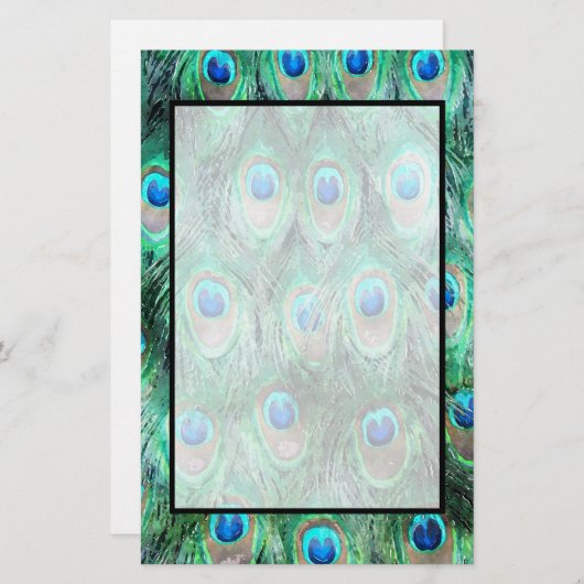 孔雀の羽エキゾチック野生の水の色のパターン 便箋 (正面/裏面)