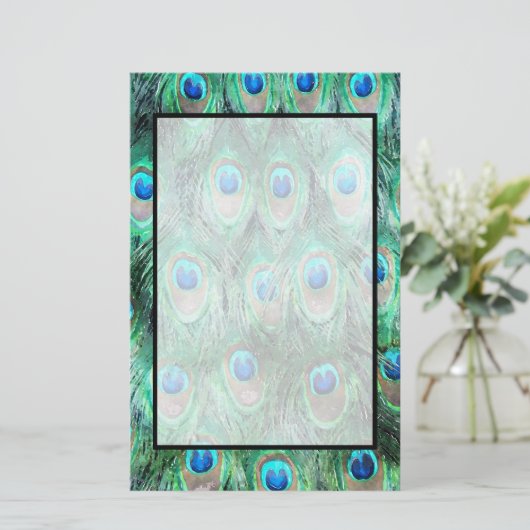 孔雀の羽エキゾチック野生の水の色のパターン 便箋 (スタンド正面)