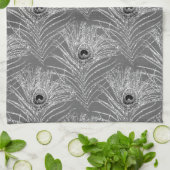 孔雀の羽エレガント銀の黒い灰色のパターン キッチンタオル (折り畳み)