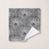 孔雀の羽エレガント銀灰色 バスタオルセット (ウォッシュタオル)