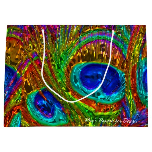 孔雀の羽ガラスアート1 ラージペーパーバッグ (正面)