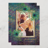 孔雀の羽グリッター紫の写真の日付を保存 セーブザデート (正面/裏面)