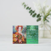 孔雀の羽グリーンダマスクを持つロマンチックな女性 名刺 (スタンド正面)