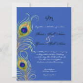 孔雀の羽コバルト王室のブルーの結婚式の招待 招待状 (正面)