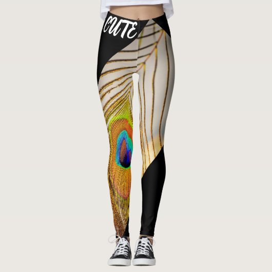 孔雀の羽スタイリッシュ黒タモダンン女性 レギンス (正面)