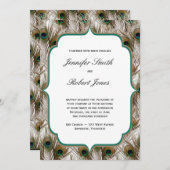 孔雀の羽ダブルフレーム結婚式招待状 招待状 (正面/裏面)