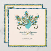 孔雀の羽ダマスクの結婚式 招待状 (正面/裏面)