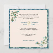 孔雀の羽ダマスクの結婚式 招待状 (裏面)