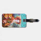 孔雀の羽ダマスクモノグラムを持つロマンチックな女性 ラゲッジタグ (裏面横)