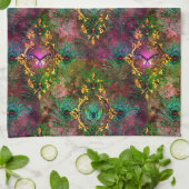 孔雀の羽バタフライバロックの紫の金ゴールド キッチンタオル (折り畳み)