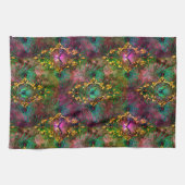 孔雀の羽バタフライバロックの紫の金ゴールド キッチンタオル (横)