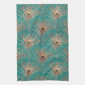 孔雀の羽パターングリッターティール(緑がかった色)金ゴールド エレガント キッチンタオル (縦)
