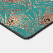 孔雀の羽パターングリッターティール(緑がかった色)金ゴールド エレガント デスクマット (コーナー)