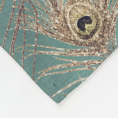 孔雀の羽パターングリッターティール(緑がかった色)金ゴールド エレガント フリースブランケット (角)