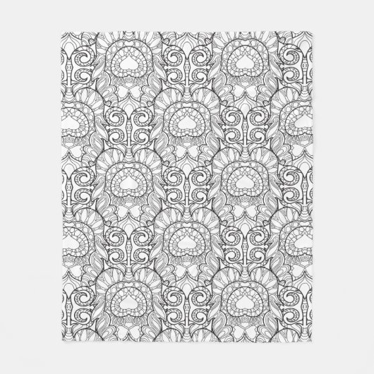 孔雀の羽パターン落書き フリースブランケット (正面)