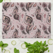 孔雀の羽パターン キッチンタオル (折り畳み)