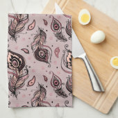 孔雀の羽パターン キッチンタオル (四つ折り)