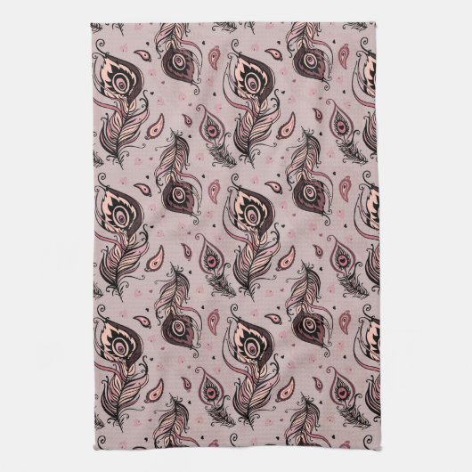 孔雀の羽パターン キッチンタオル (縦)