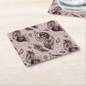 孔雀の羽パターン スクエアペーパーコースター (アングル)