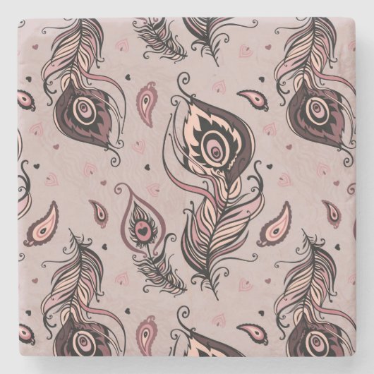 孔雀の羽パターン ストーンコースター (正面)