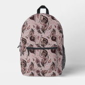 孔雀の羽パターン プリントバックパック (正面)