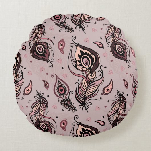 孔雀の羽パターン ラウンドクッション (正面)