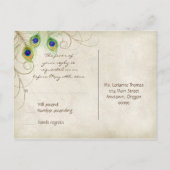 孔雀の羽ブラックダマスクRSVP応答カード インビテーションポストカード (裏面)