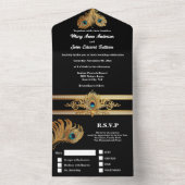 孔雀の羽ブラック金ゴールドエレガントな結婚式 オールインワン招待状 (内側)