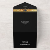 孔雀の羽ブラック金ゴールドエレガントな結婚式 オールインワン招待状 (外側)