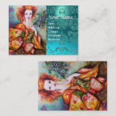 孔雀の羽ブルーダマスクとロマンチックな女性 名刺 (正面/裏面)