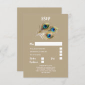 孔雀の羽プルーム金ゴールドブルーシンプルミニマル 出欠カード (正面/裏面)