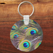 孔雀の羽ボタンのキーチェーン キーホルダー (正面)