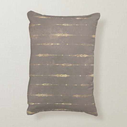 孔雀の羽ヴィンテージパターンティール（緑がかった色）金ゴールド エレガント アクセントクッション (裏面(縦))