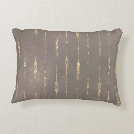 孔雀の羽ヴィンテージパターンティール（緑がかった色）金ゴールド エレガント アクセントクッション (裏面)