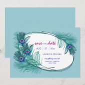 孔雀の羽根でおめでたい日を発表しよう 招待状 (正面/裏面)