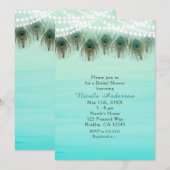 孔雀の羽根とストリングライトのクラシカルな招待状 招待状 (正面/裏面)